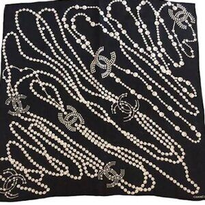 Chanel Silk Scarf with Pearl Print, New, Never Worn